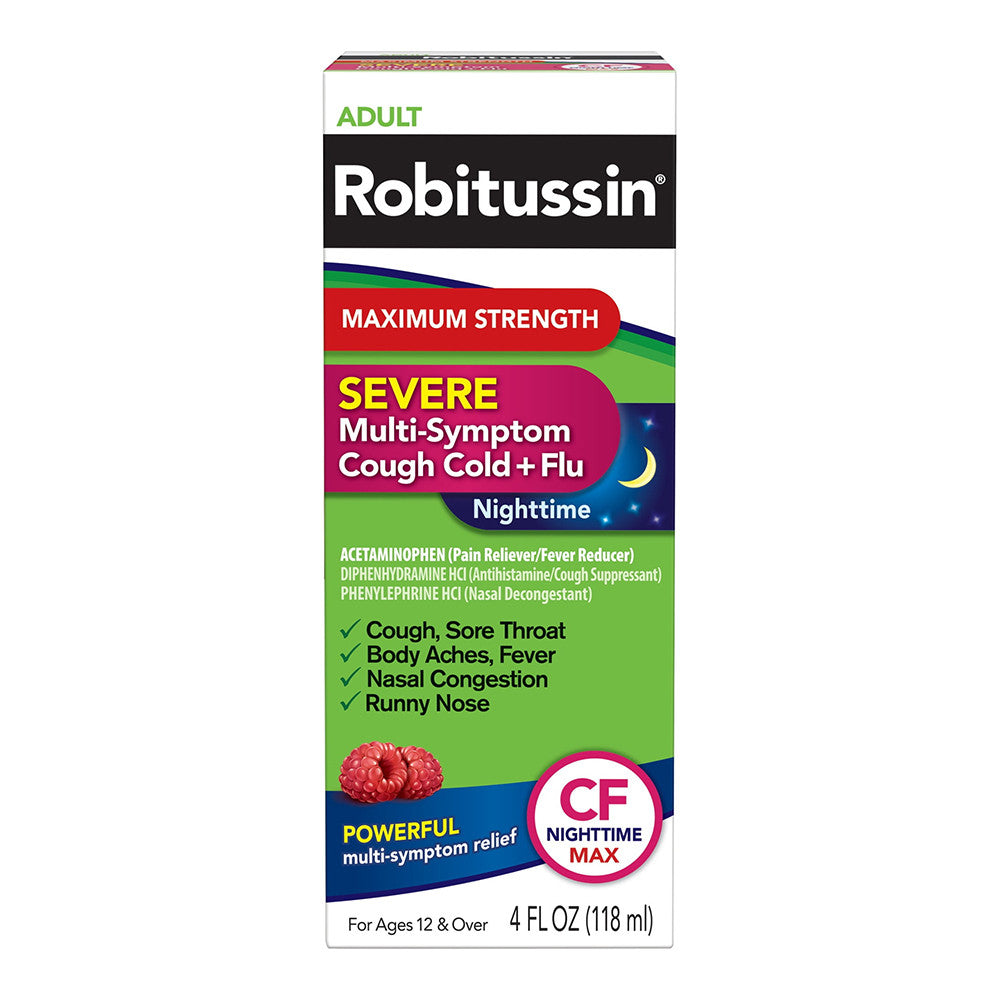 Robitussin Adult Nighttime, Severe Multi Symptom Cough Cold Plus flu, 4 Oz
